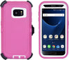 SAMSUNG Galaxy S7 Edge Case (Belt Clip fit Otterbox Defender) Heavy Duty Rugged Multi Layer Hybrid Protective Shockproof Cover with Belt Clip [Compatible for SAMSUNG GALAXY S7 Edge] 5.5 inch (PINK & WHITE)