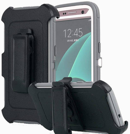 SAMSUNG Galaxy S7 Edge Case (Belt Clip fit Otterbox Defender) Heavy Duty Rugged Multi Layer Hybrid Protective Shockproof Cover with Belt Clip [Compatible for SAMSUNG GALAXY S7 Edge] 5.5 inch (GRAY & WHITE) - Place Wireless