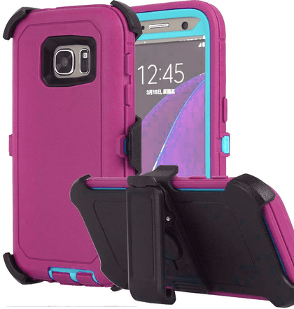SAMSUNG Galaxy S7 Edge Case (Belt Clip fit Otterbox Defender) Heavy Duty Rugged Multi Layer Hybrid Protective Shockproof Cover with Belt Clip [Compatible for SAMSUNG GALAXY S7 Edge] 5.5 inch (PINK & TEAL) - Place Wireless