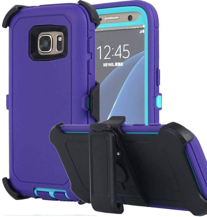 SAMSUNG Galaxy S7 Edge Case (Belt Clip fit Otterbox Defender) Heavy Duty Rugged Multi Layer Hybrid Protective Shockproof Cover with Belt Clip [Compatible for SAMSUNG GALAXY S7 Edge] 5.5 inch (PURPLE & TEAL) - Place Wireless