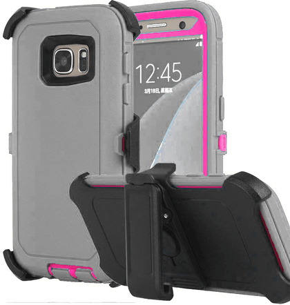 SAMSUNG Galaxy S7 Edge Case (Belt Clip fit Otterbox Defender) Heavy Duty Rugged Multi Layer Hybrid Protective Shockproof Cover with Belt Clip [Compatible for SAMSUNG GALAXY S7 Edge] 5.5 inch (GRAY & PINK) - Place Wireless