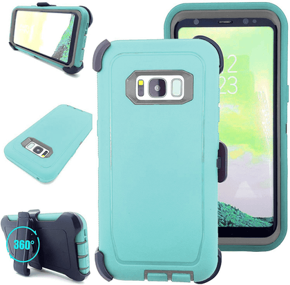 SAMSUNG Galaxy S8 Case (Belt Clip fit Otterbox Defender) Heavy Duty Rugged Multi Layer Hybrid Protective Shockproof Cover with Belt Clip [Compatible for SAMSUNG GALAXY S8] 5.8 inch (AQUA MINT & GRAY) - Place Wireless