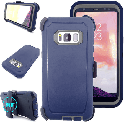 SAMSUNG Galaxy S8 Case (Belt Clip fit Otterbox Defender) Heavy Duty Rugged Multi Layer Hybrid Protective Shockproof Cover with Belt Clip [Compatible for SAMSUNG GALAXY S8] 5.8 inch (BLUE & GRAY) - Place Wireless