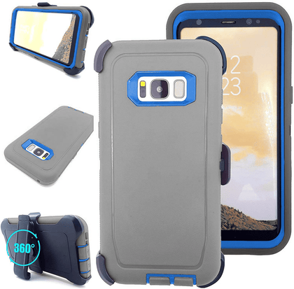 SAMSUNG Galaxy S8 Case (Belt Clip fit Otterbox Defender) Heavy Duty Rugged Multi Layer Hybrid Protective Shockproof Cover with Belt Clip [Compatible for SAMSUNG GALAXY S8] 5.8 inch (GRAY & BLUE) - Place Wireless