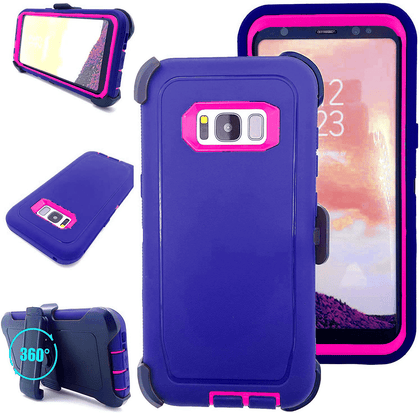 SAMSUNG Galaxy S8 Case (Belt Clip fit Otterbox Defender) Heavy Duty Rugged Multi Layer Hybrid Protective Shockproof Cover with Belt Clip [Compatible for SAMSUNG GALAXY S8] 5.8 inch (PURPLE & PINK) - Place Wireless