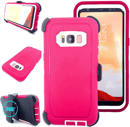 SAMSUNG Galaxy S8 Case (Belt Clip fit Otterbox Defender) Heavy Duty Rugged Multi Layer Hybrid Protective Shockproof Cover with Belt Clip [Compatible for SAMSUNG GALAXY S8] 5.8 inch (PINK & WHITE) - Place Wireless