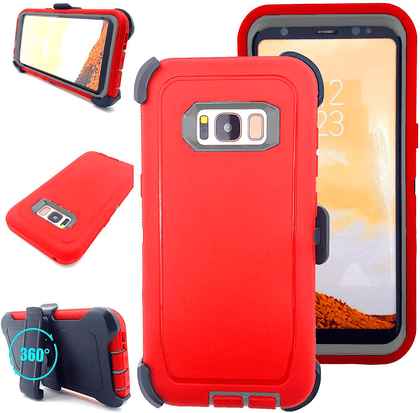 SAMSUNG Galaxy S8 Case (Belt Clip fit Otterbox Defender) Heavy Duty Rugged Multi Layer Hybrid Protective Shockproof Cover with Belt Clip [Compatible for SAMSUNG GALAXY S8] 5.8 inch (RED & GRAY) - Place Wireless