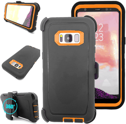 SAMSUNG Galaxy S8 Case (Belt Clip fit Otterbox Defender) Heavy Duty Rugged Multi Layer Hybrid Protective Shockproof Cover with Belt Clip [Compatible for SAMSUNG GALAXY S8] 5.8 inch (BLACK & ORANGE) - Place Wireless