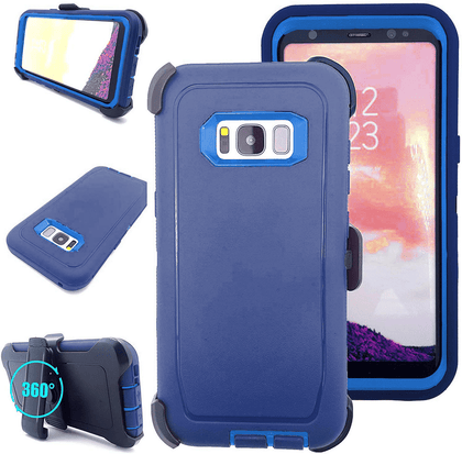 SAMSUNG Galaxy S8 Case (Belt Clip fit Otterbox Defender) Heavy Duty Rugged Multi Layer Hybrid Protective Shockproof Cover with Belt Clip [Compatible for SAMSUNG GALAXY S8] 5.8 inch (BLUE & BLUE) - Place Wireless