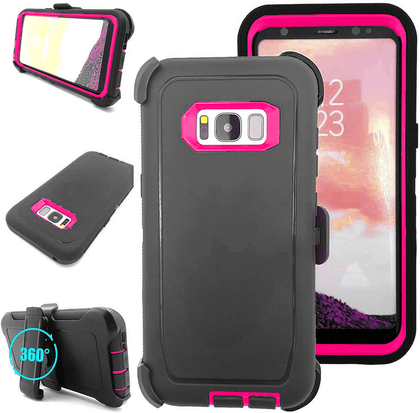 SAMSUNG Galaxy S8 Case (Belt Clip fit Otterbox Defender) Heavy Duty Rugged Multi Layer Hybrid Protective Shockproof Cover with Belt Clip [Compatible for SAMSUNG GALAXY S8] 5.8 inch (BLACK & PINK) - Place Wireless