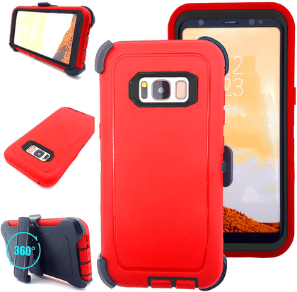 SAMSUNG Galaxy S8 Case (Belt Clip fit Otterbox Defender) Heavy Duty Rugged Multi Layer Hybrid Protective Shockproof Cover with Belt Clip [Compatible for SAMSUNG GALAXY S8] 5.8 inch (RED & BLACK) - Place Wireless