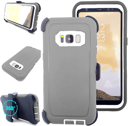 SAMSUNG Galaxy S8 Case (Belt Clip fit Otterbox Defender) Heavy Duty Rugged Multi Layer Hybrid Protective Shockproof Cover with Belt Clip [Compatible for SAMSUNG GALAXY S8] 5.8 inch (GRAY & WHITE) - Place Wireless