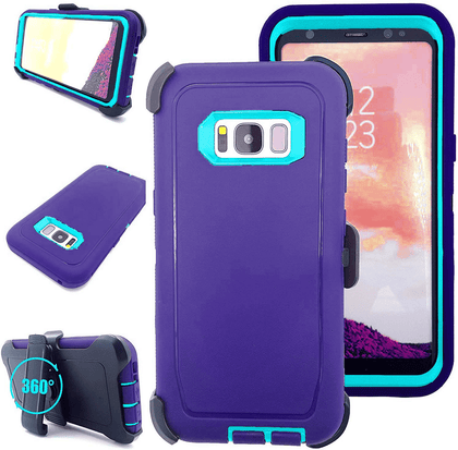 SAMSUNG Galaxy S8 Case (Belt Clip fit Otterbox Defender) Heavy Duty Rugged Multi Layer Hybrid Protective Shockproof Cover with Belt Clip [Compatible for SAMSUNG GALAXY S8] 5.8 inch (PURPLE & TEAL) - Place Wireless