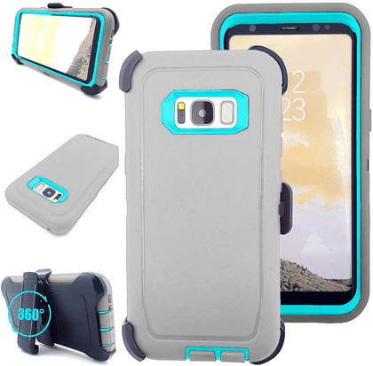 SAMSUNG Galaxy S8 Case (Belt Clip fit Otterbox Defender) Heavy Duty Rugged Multi Layer Hybrid Protective Shockproof Cover with Belt Clip [Compatible for SAMSUNG GALAXY S8] 5.8 inch (GRAY & TEAL) - Place Wireless