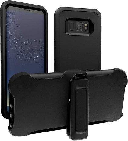 SAMSUNG Galaxy S8 Case (Belt Clip fit Otterbox Defender) Heavy Duty Rugged Multi Layer Hybrid Protective Shockproof Cover with Belt Clip [Compatible for SAMSUNG GALAXY S8] 5.8 inch (BLACK & BLACK) - Place Wireless