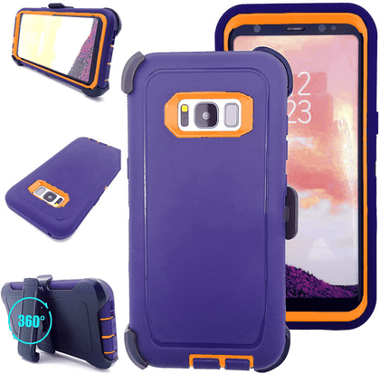 SAMSUNG Galaxy S8 Case (Belt Clip fit Otterbox Defender) Heavy Duty Rugged Multi Layer Hybrid Protective Shockproof Cover with Belt Clip [Compatible for SAMSUNG GALAXY S8] 5.8 inch (PURPLE & ORANGE) - Place Wireless