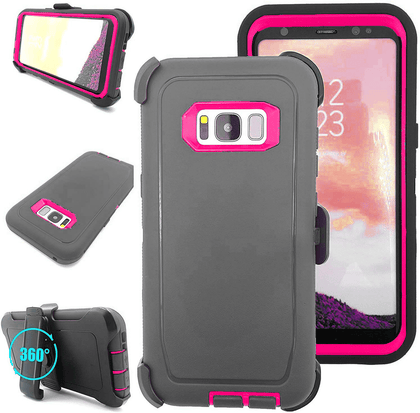 SAMSUNG Galaxy S8 Case (Belt Clip fit Otterbox Defender) Heavy Duty Rugged Multi Layer Hybrid Protective Shockproof Cover with Belt Clip [Compatible for SAMSUNG GALAXY S8] 5.8 inch (GRAY & PINK) - Place Wireless