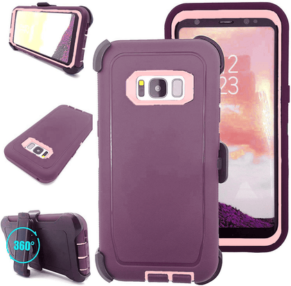 SAMSUNG Galaxy S8 Case (Belt Clip fit Otterbox Defender) Heavy Duty Rugged Multi Layer Hybrid Protective Shockproof Cover with Belt Clip [Compatible for SAMSUNG GALAXY S8] 5.8 inch (BURGUNDY & PINK) - Place Wireless