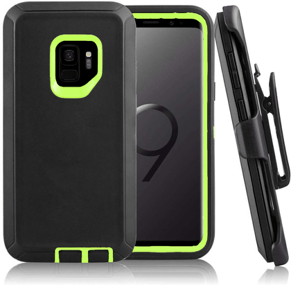 SAMSUNG Galaxy S9 Case (Belt Clip fit Otterbox Defender) Heavy Duty Rugged Multi Layer Hybrid Protective Shockproof Cover with Belt Clip [Compatible for SAMSUNG GALAXY S9] 5.8 inch (BLACK & GREEN) - Place Wireless