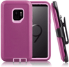 SAMSUNG Galaxy S9+ Case (Belt Clip fit Otterbox Defender) Heavy Duty Rugged Multi Layer Hybrid Protective Shockproof Cover with Belt Clip [Compatible for SAMSUNG GALAXY S9+] 6.2 inch (BURGUNDY &  PINK)