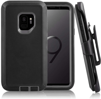 SAMSUNG Galaxy S9+ Case (Belt Clip fit Otterbox Defender) Heavy Duty Rugged Multi Layer Hybrid Protective Shockproof Cover with Belt Clip [Compatible for SAMSUNG GALAXY S9+] 6.2 inch (BLACK & GRAY) - Place Wireless