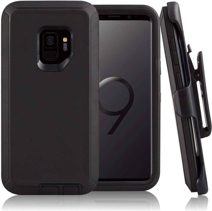 SAMSUNG Galaxy S9 Case (Belt Clip fit Otterbox Defender) Heavy Duty Rugged Multi Layer Hybrid Protective Shockproof Cover with Belt Clip [Compatible for SAMSUNG GALAXY S9] 5.8 inch (BLACK & BLACK) - Place Wireless