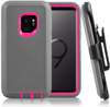 SAMSUNG Galaxy S9+ Case (Belt Clip fit Otterbox Defender) Heavy Duty Rugged Multi Layer Hybrid Protective Shockproof Cover with Belt Clip [Compatible for SAMSUNG GALAXY S9+] 6.2 inch (GRAY & PINK)