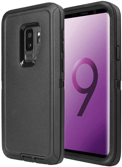SAMSUNG Galaxy S9 Case (Belt Clip fit Otterbox Defender) Heavy Duty Rugged Multi Layer Hybrid Protective Shockproof Cover with Belt Clip [Compatible for SAMSUNG GALAXY S9] 5.8 inch (BLACK & BLACK) - Place Wireless