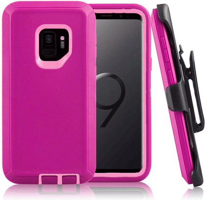 SAMSUNG Galaxy S9+ Case (Belt Clip fit Otterbox Defender) Heavy Duty Rugged Multi Layer Hybrid Protective Shockproof Cover with Belt Clip [Compatible for SAMSUNG GALAXY S9+] 6.2 inch (PINK & PINK) - Place Wireless
