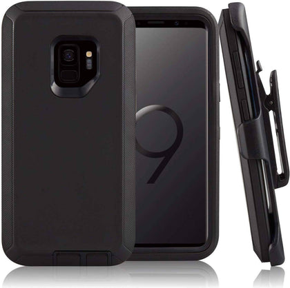 SAMSUNG Galaxy S9+ Case (Belt Clip fit Otterbox Defender) Heavy Duty Rugged Multi Layer Hybrid Protective Shockproof Cover with Belt Clip [Compatible for SAMSUNG GALAXY S9+] 6.2 inch (BLACK & BLACK) - Place Wireless