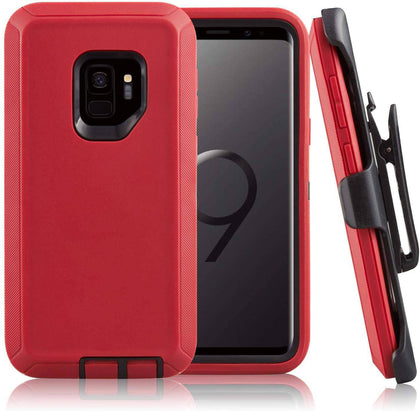 SAMSUNG Galaxy S9 Case (Belt Clip fit Otterbox Defender) Heavy Duty Rugged Multi Layer Hybrid Protective Shockproof Cover with Belt Clip [Compatible for SAMSUNG GALAXY S9] 5.8 inch (RED & BLACK) - Place Wireless