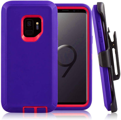 SAMSUNG Galaxy S9 Case (Belt Clip fit Otterbox Defender) Heavy Duty Rugged Multi Layer Hybrid Protective Shockproof Cover with Belt Clip [Compatible for SAMSUNG GALAXY S9] 5.8 inch (PURPLE & PINK) - Place Wireless
