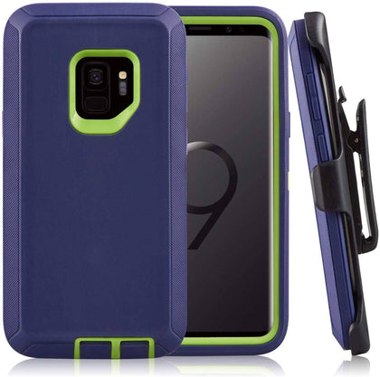 SAMSUNG Galaxy S9+ Case (Belt Clip fit Otterbox Defender) Heavy Duty Rugged Multi Layer Hybrid Protective Shockproof Cover with Belt Clip [Compatible for SAMSUNG GALAXY S9+] 6.2 inch (BLUE & GREEN) - Place Wireless