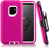 SAMSUNG Galaxy S9+ Case (Belt Clip fit Otterbox Defender) Heavy Duty Rugged Multi Layer Hybrid Protective Shockproof Cover with Belt Clip [Compatible for SAMSUNG GALAXY S9+] 6.2 inch (PINK & WHITE)