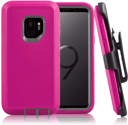 SAMSUNG Galaxy S9 Case (Belt Clip fit Otterbox Defender) Heavy Duty Rugged Multi Layer Hybrid Protective Shockproof Cover with Belt Clip [Compatible for SAMSUNG GALAXY S9] 5.8 inch (PINK & GRAY) - Place Wireless