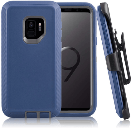 SAMSUNG Galaxy S9+ Case (Belt Clip fit Otterbox Defender) Heavy Duty Rugged Multi Layer Hybrid Protective Shockproof Cover with Belt Clip [Compatible for SAMSUNG GALAXY S9+] 6.2 inch (BLUE & GRAY) - Place Wireless