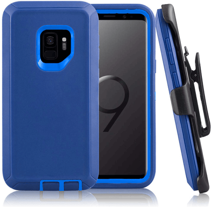 SAMSUNG Galaxy S9 Case (Belt Clip fit Otterbox Defender) Heavy Duty Rugged Multi Layer Hybrid Protective Shockproof Cover with Belt Clip [Compatible for SAMSUNG GALAXY S9] 5.8 inch (BLUE NAVY & BLUE) - Place Wireless