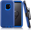 SAMSUNG Galaxy S9 Case (Belt Clip fit Otterbox Defender) Heavy Duty Rugged Multi Layer Hybrid Protective Shockproof Cover with Belt Clip [Compatible for SAMSUNG GALAXY S9] 5.8 inch (BLUE NAVY & BLUE)