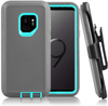 SAMSUNG Galaxy S9 Case (Belt Clip fit Otterbox Defender) Heavy Duty Rugged Multi Layer Hybrid Protective Shockproof Cover with Belt Clip [Compatible for SAMSUNG GALAXY S9] 5.8 inch (GRAY & TEAL)