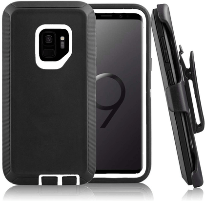 SAMSUNG Galaxy S9+ Case (Belt Clip fit Otterbox Defender) Heavy Duty Rugged Multi Layer Hybrid Protective Shockproof Cover with Belt Clip [Compatible for SAMSUNG GALAXY S9+] 6.2 inch (BLACK & WHITE) - Place Wireless
