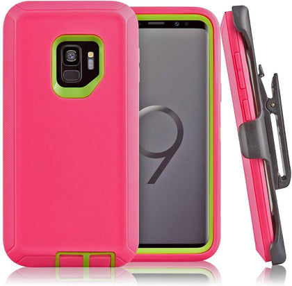SAMSUNG Galaxy S9+ Case (Belt Clip fit Otterbox Defender) Heavy Duty Rugged Multi Layer Hybrid Protective Shockproof Cover with Belt Clip [Compatible for SAMSUNG GALAXY S9+] 6.2 inch (PINK & GREEN) - Place Wireless