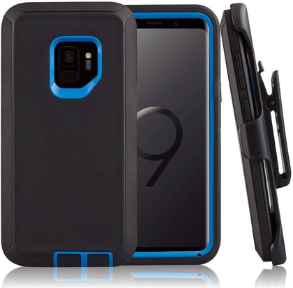 SAMSUNG Galaxy S9 Case (Belt Clip fit Otterbox Defender) Heavy Duty Rugged Multi Layer Hybrid Protective Shockproof Cover with Belt Clip [Compatible for SAMSUNG GALAXY S9] 5.8 inch (BLACK & BLUE) - Place Wireless