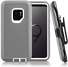 SAMSUNG Galaxy S9 Case (Belt Clip fit Otterbox Defender) Heavy Duty Rugged Multi Layer Hybrid Protective Shockproof Cover with Belt Clip [Compatible for SAMSUNG GALAXY S9] 5.8 inch (GRAY & WHITE)