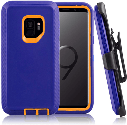SAMSUNG Galaxy S9 Case (Belt Clip fit Otterbox Defender) Heavy Duty Rugged Multi Layer Hybrid Protective Shockproof Cover with Belt Clip [Compatible for SAMSUNG GALAXY S9] 5.8 inch (PURPLE & ORANGE) - Place Wireless