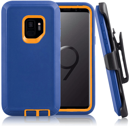 SAMSUNG Galaxy S9+ Case (Belt Clip fit Otterbox Defender) Heavy Duty Rugged Multi Layer Hybrid Protective Shockproof Cover with Belt Clip [Compatible for SAMSUNG GALAXY S9+] 6.2 inch (BLUE & ORANGE) - Place Wireless