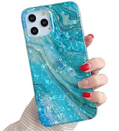 Qokey Compatible with iPhone 12 Pro Max Case 6.7 inch (2020) Marble Case for Girls Women Cute Ultra Thin Shell Pattern Flower Crystal Clear Soft Bumper TPU Silicone Anti-Scratch Phone Cover Green - Place Wireless