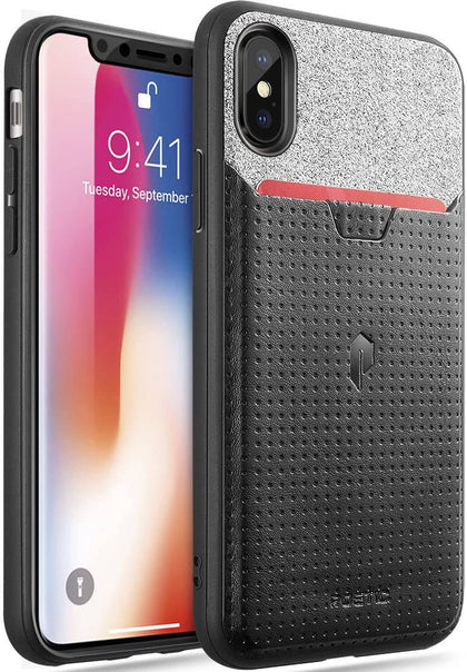 iPhone Xs Credit Card Case, iPhone X Credit Card Case, Nubuck [Credit Card Slot] [Pull-Tab] Stylish Thin TPU + Premium Leather Back Case for Apple iPhone X (2017)/ iPhone Xs (2018). - Place Wireless