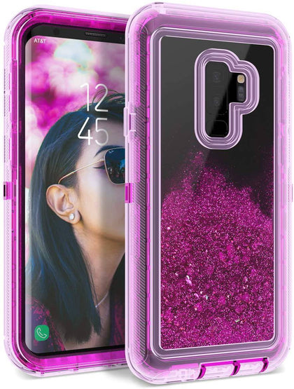 Samsung Galaxy S9 Plus Case Glitter 3D Bling Sparkle Flowing Liquid Quicksand Case Transparent 3 in 1 Shockproof TPU Silicone + PC Protective Defender Cover for Girls Women . - Place Wireless