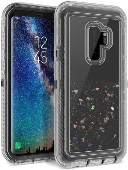 Samsung Galaxy S9 Plus Case Glitter 3D Bling Sparkle Flowing Liquid Quicksand Case Transparent 3 in 1 Shockproof TPU Silicone + PC Protective Defender Cover for Girls Women . - Place Wireless