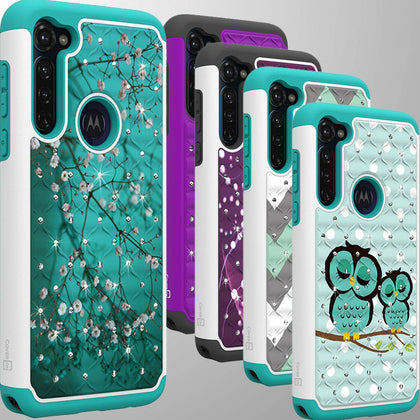 For Motorola Moto G Stylus Case Rhinestone Diamond Bling Hybrid Hard Phone Cover - Place Wireless